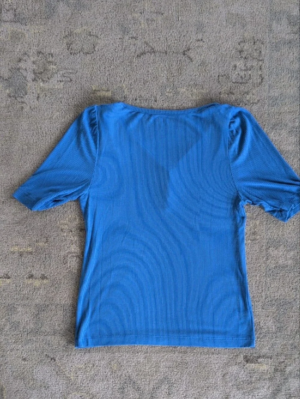 LOFT Bright Blue Ribbed V-Neck Button Top